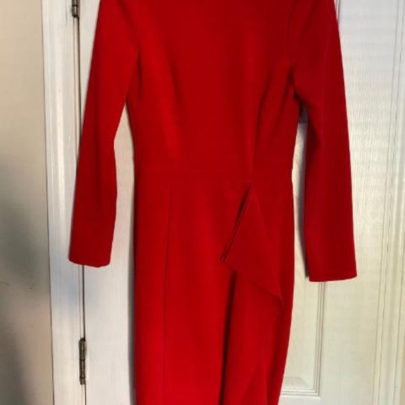 Red Bodycon HM Dress with front ruffle-like detail - Picture 3 of 5